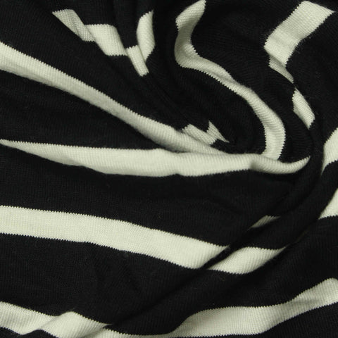 Black Horizontal-Stripe Jersey Knit, Viscose, 200 gsm, 168 cm
