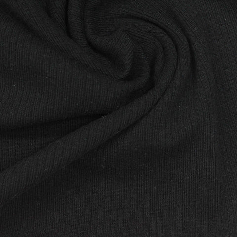 Cotton Polyester Stretch Rib Knit Fabric, 240 gsm, 165 cm — Black