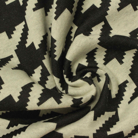 Black Houndstooth Interlock Knit, Poly-Cotton, 210 gsm