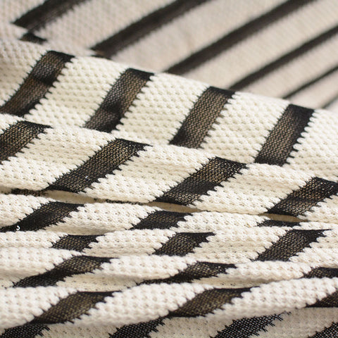 White Horizontal-Stripe Knit, Cotton-Poly, 220 gsm