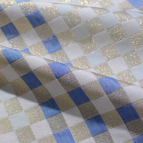 Blue Glitter-Check Jacquard, Poly-Cotton