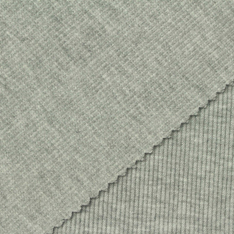 Light Grey Heathered-Marl Rib Knit, Cotton-Poly, 380 gsm