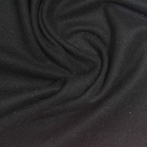 Brushed Viscose Stretch Rib Knit Fabric, 310 gsm, 180 cm — Black