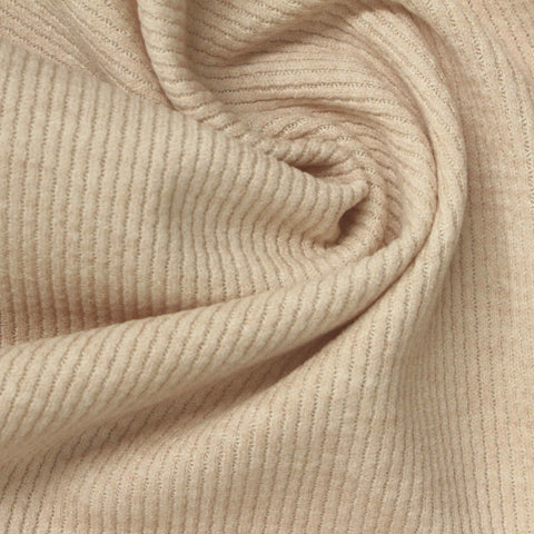 Viscose Polyester Blend Stretch Rib Knit Fabric, 273 gsm, 180 cm — Beige