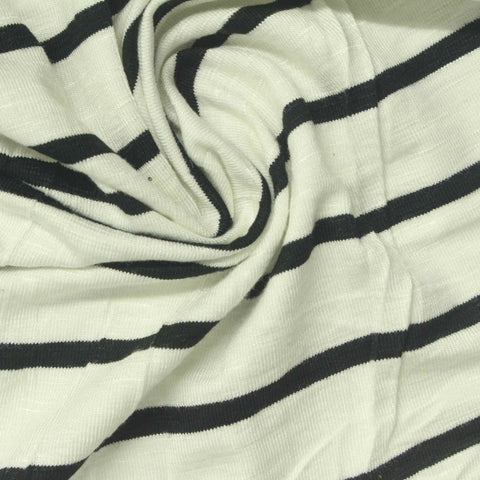 Off-White Horizontal-Stripe Jersey Knit, Viscose, 220 gsm