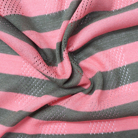 Pink Horizontal-Stripe Pointelle Knit, Viscose-Nylon, 156 gsm