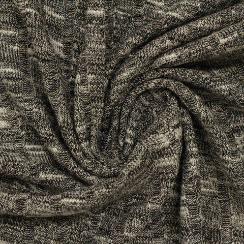 Light Grey Marl Rib Knit, Poly-Viscose, 210 gsm