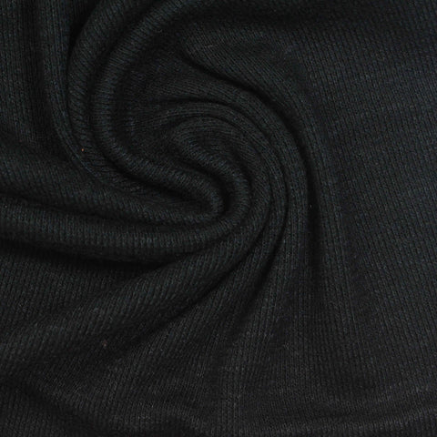 Viscose Polyester Blend Stretch Rib Knit Fabric, 270 gsm, 182 cm — Black
