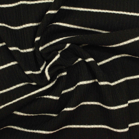 White Horizontal-Stripe Rib Knit, Polyester, 271 gsm