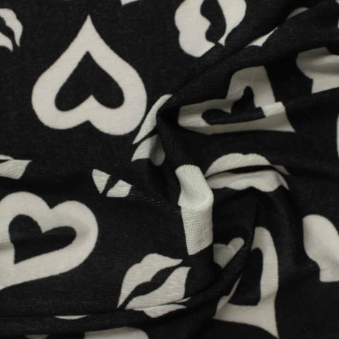 White Hearts Knit, Polyester, 150 gsm
