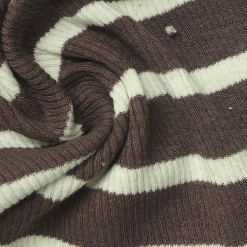 Brown Horizontal-Stripe Rib Knit, Cotton, 230 gsm