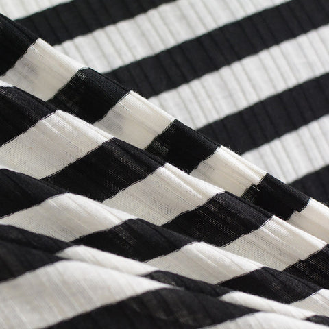 Black Horizontal-Stripe Rib Knit, Poly-Cotton, 125 gsm