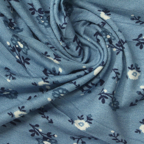 White Floral Jersey Knit, Modal, 155 gsm