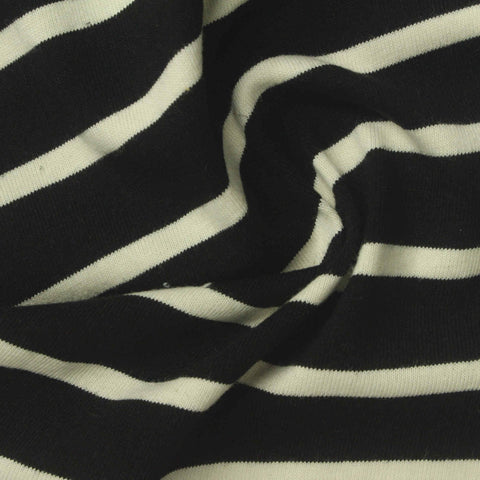 White Horizontal-Stripe Jersey Knit, Poly-Cotton