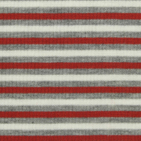 Red Horizontal-Stripe Rib Knit, Polyester, 226 gsm