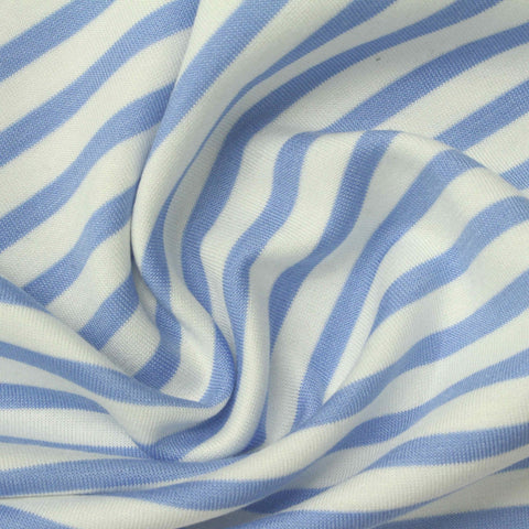 Light Blue Horizontal-Stripe Scuba Knit, Viscose-Poly