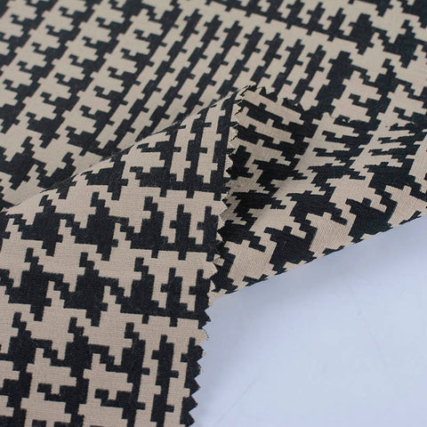 Black Houndstooth Jacquard, Poly-Cotton, 217 gsm