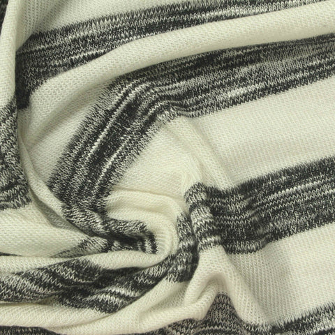 Marled Grey Horizontal-Stripe Chunky Knit, Viscose-Poly, 170 gsm