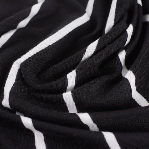 Black Horizontal-Stripe Jersey Knit, Viscose, 136 gsm