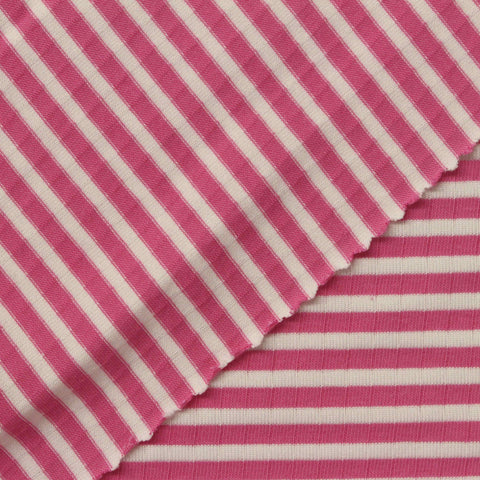 Pink Horizontal-Stripe Jersey Knit, Cotton-Poly, 180 gsm