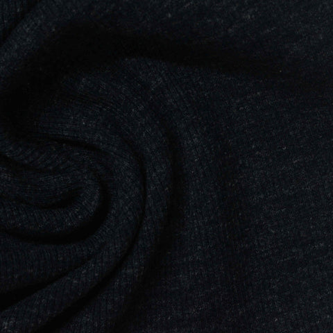 Dark Grey Marl Rib Knit, Cotton-Poly, 380 gsm
