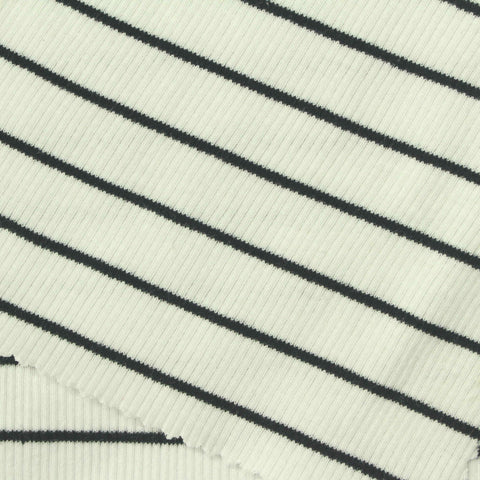 Black Horizontal-Stripe Rib Knit, Cotton, 220 gsm, 120 cm