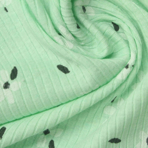White Flowers Rib Knit, Cotton-Poly