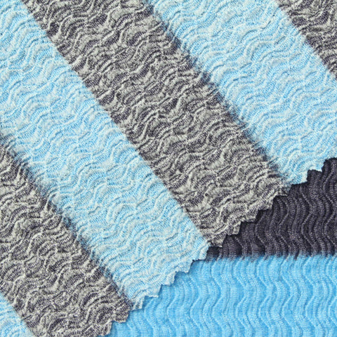 Blue Horizontal-Stripe Warp Knit, Polyester