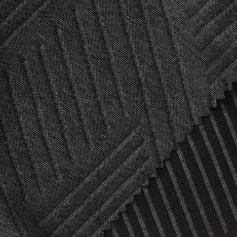 Dark Grey Geometric-Line Interlock Knit, Poly-Cotton