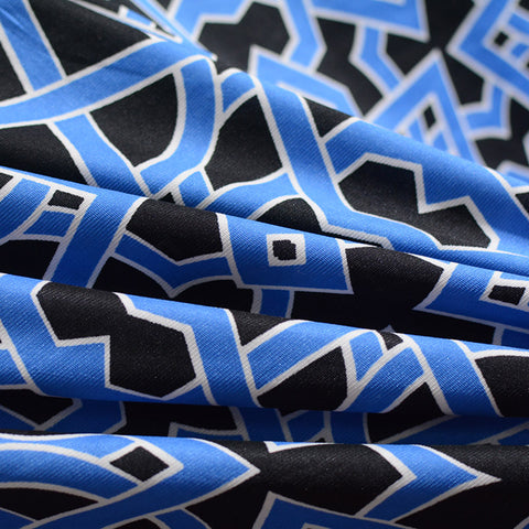 Blue Geometric Linen-Look, Polyester