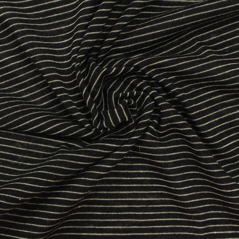Black Horizontal-Stripe Jersey Knit, Poly-Viscose, 108 gsm