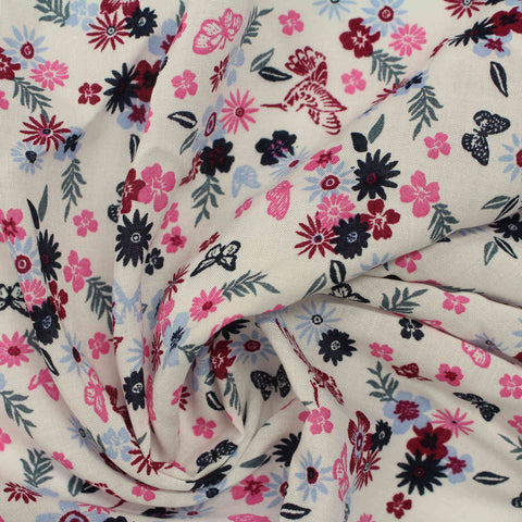 Pink Floral Woven, Viscose, 86 gsm