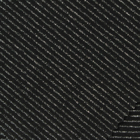 Silver Horizontal-Stripe Jersey Knit, Poly-Viscose, 210 gsm