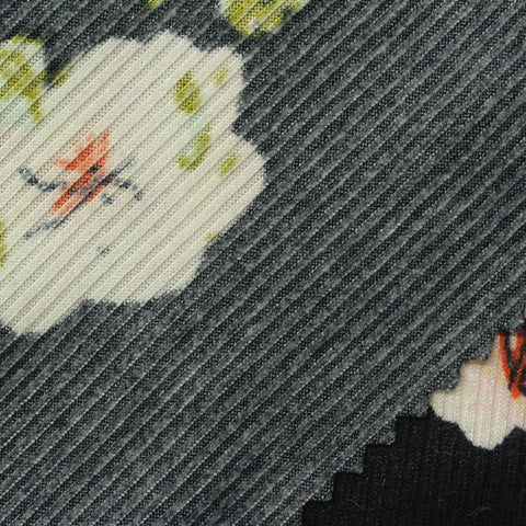 Cream Floral Rib Knit, Polyester
