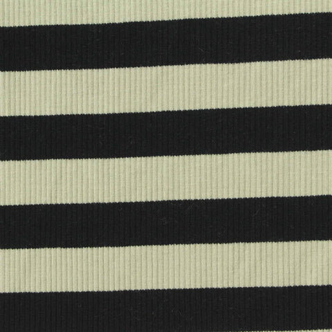 Black Horizontal-Stripe Rib Knit, Cotton-Viscose