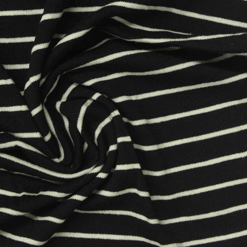 Black Horizontal-Stripe Jersey Knit, Viscose, 180 gsm, 180 cm