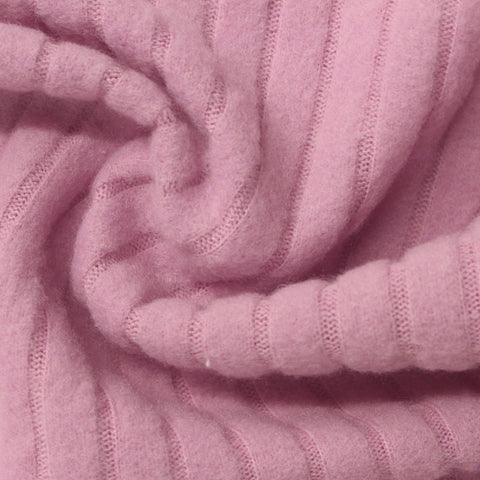 Brushed Polyester Viscose Stretch Rib Knit Fabric, 245 gsm, 156 cm — Pink