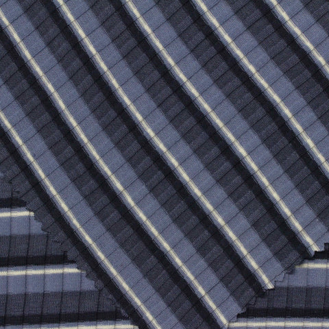Dark Blue Horizontal-Stripe Rib Knit, Viscose-Poly, 179 gsm