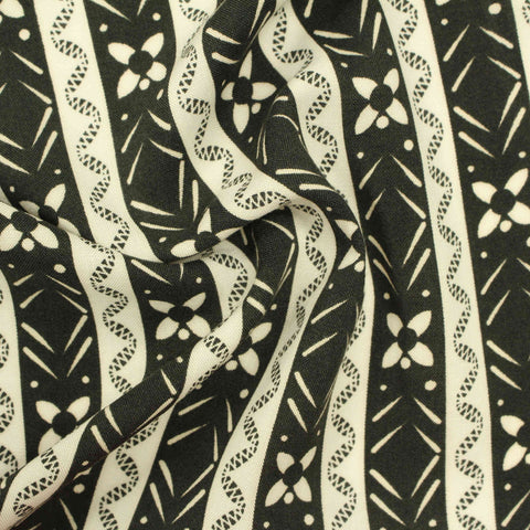 Black Vertical-Stripe Woven, Viscose, 130 gsm