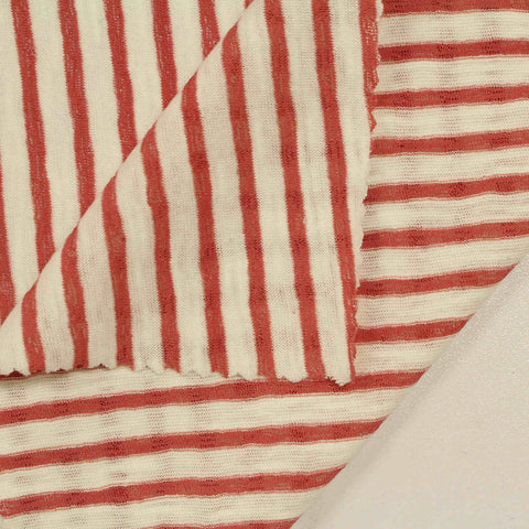 Red Vertical-Stripe Jersey Knit, Cotton-Poly