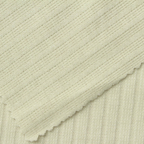 Viscose Polyester Blend Stretch Rib Knit Fabric, 290 gsm, 152 cm — Beige