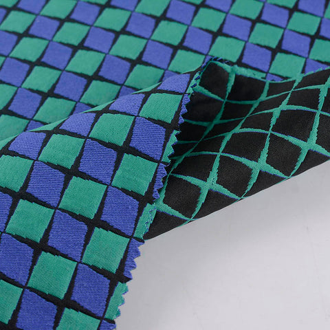 Blue Check Jacquard, Cotton-Poly