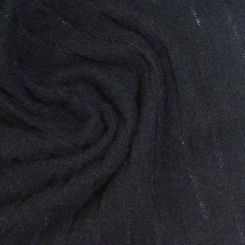 Black Vertical-Stripe Rib Knit, Polyester, 240 gsm