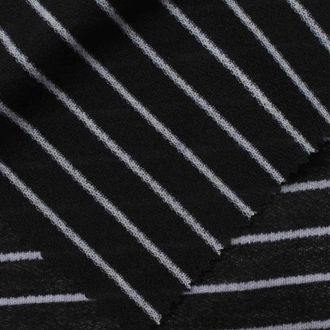 Black Horizontal-Stripe Jersey Knit, Poly-Viscose, 124 gsm