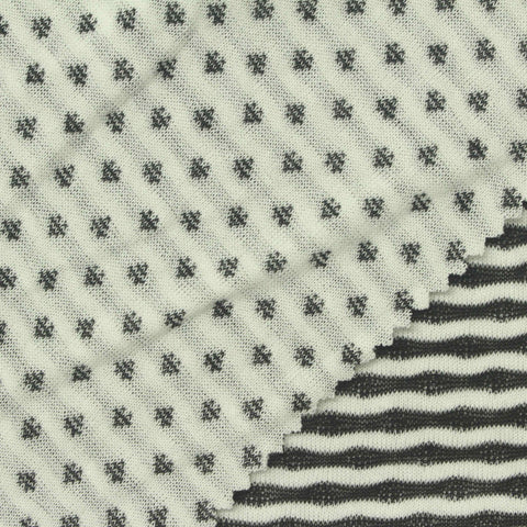 Black Horizontal-Stripe Interlock Knit, Polyester, 220 gsm, 170 cm