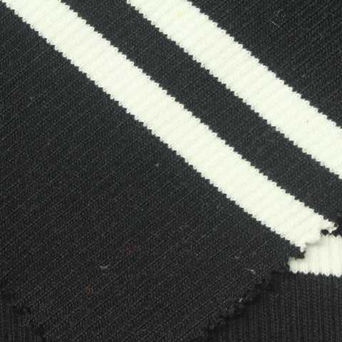 Black Horizontal-Stripe Rib Knit, Polyester, 670 gsm