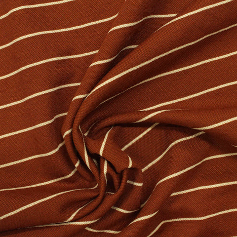 Rust Horizontal-Stripe Piqué Knit, Viscose-Nylon