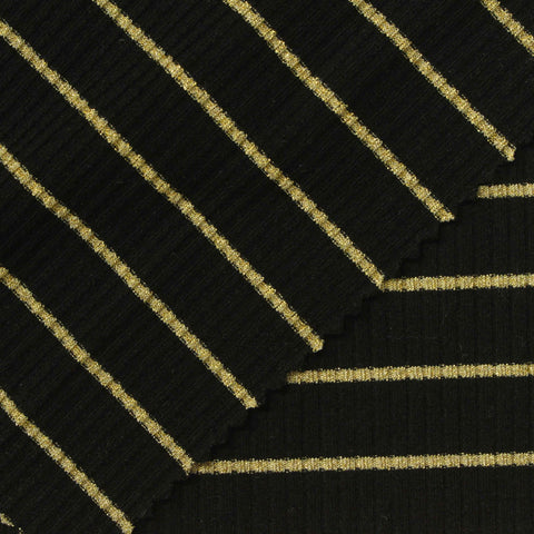 Black Horizontal-Stripe Rib Knit, Poly-Viscose, 225 gsm