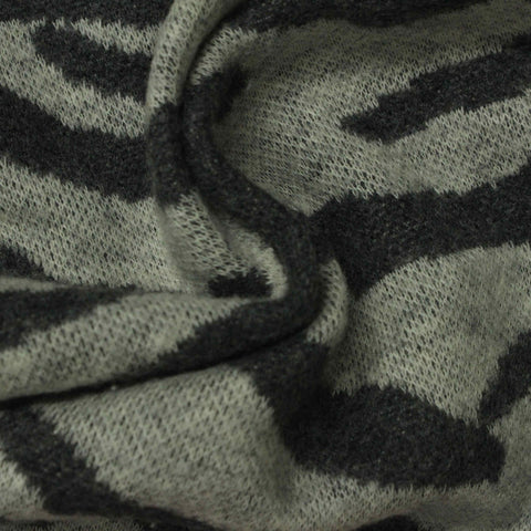 Dark Grey Zebra Interlock Knit, Cotton-Poly