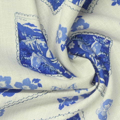 Blue Scattered-Flower Woven, Viscose-Linen